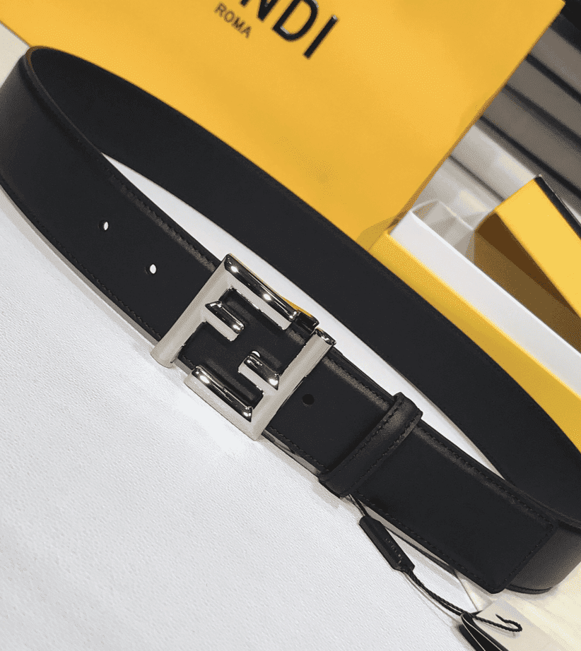 FENDI BLACK LEATHER BELT WITH FF SILVER BUCKLE 40MM - Image 6