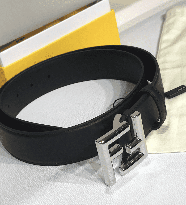 FENDI BLACK LEATHER BELT WITH FF SILVER BUCKLE 40MM - Image 7