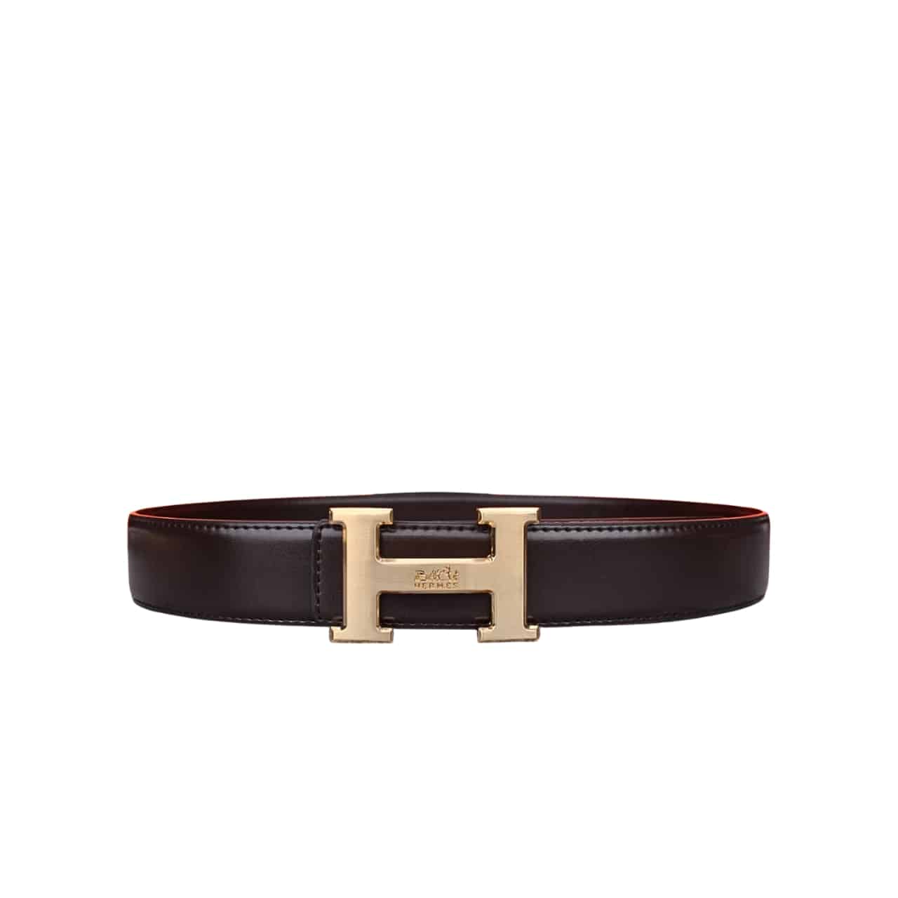 HERMES H BELT BUCKLE REVERSIBLE LEATHER STRAP BLACK