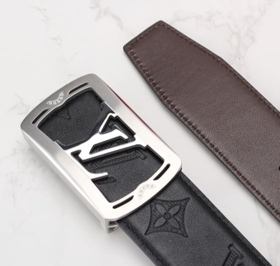 LOUIS VUITTON LV PYRAMIDE MONOGRAM BELT BLACK WITH SILVER TONE HARDWARE - Image 4