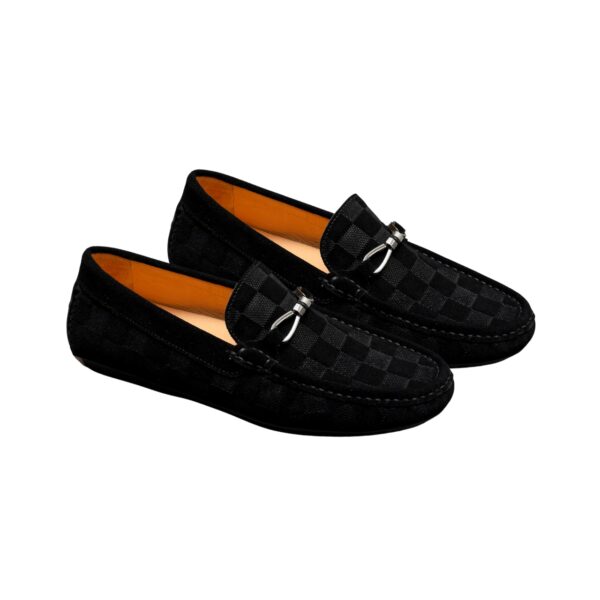 LOUIS VUITTON LV DAMIER SUEDE LEATHER LOAFERS IN BLACK