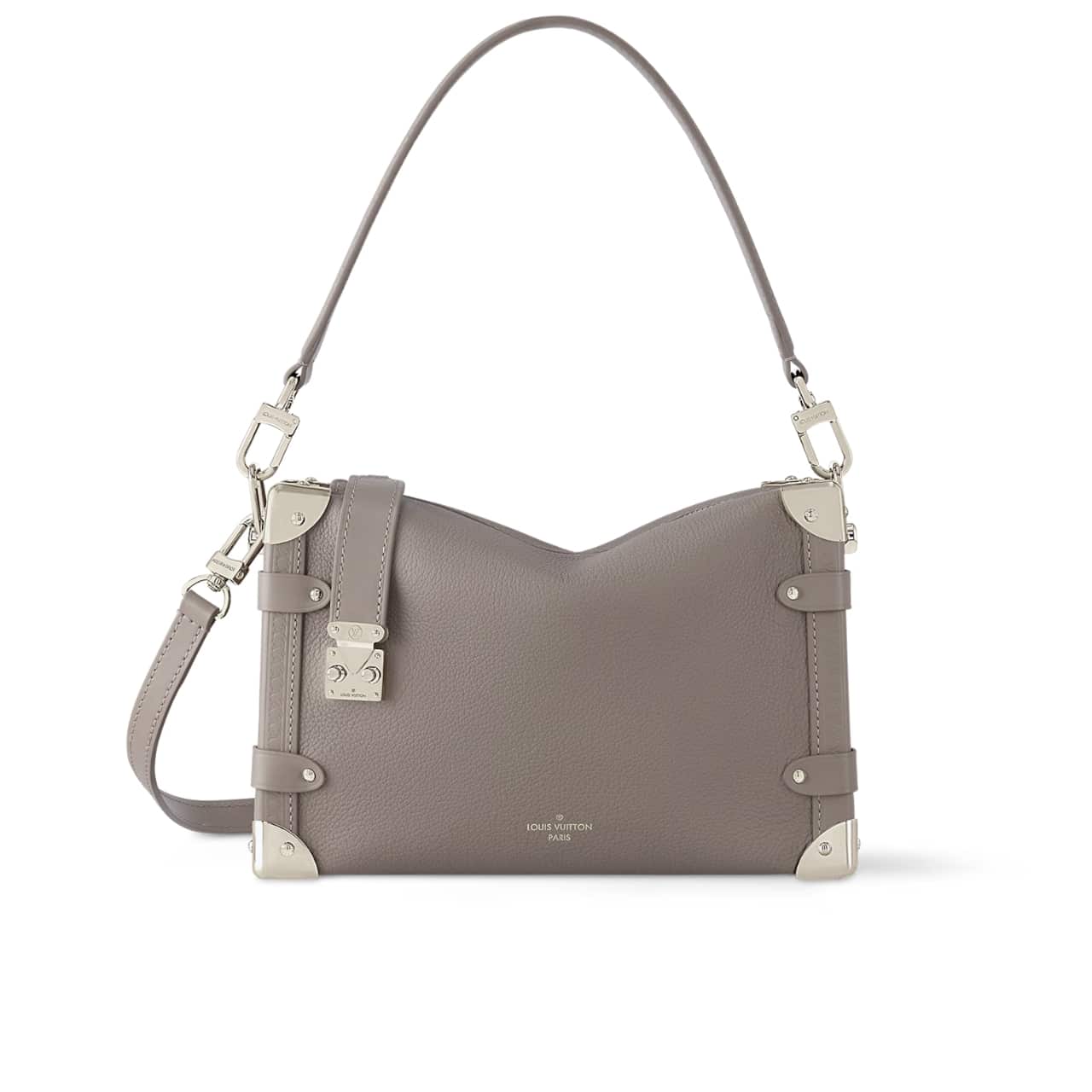 LOUIS VUITTON SIDE TRUNK MM GRAINED CALF LEATHER TAUPE GREY 23CM M25072