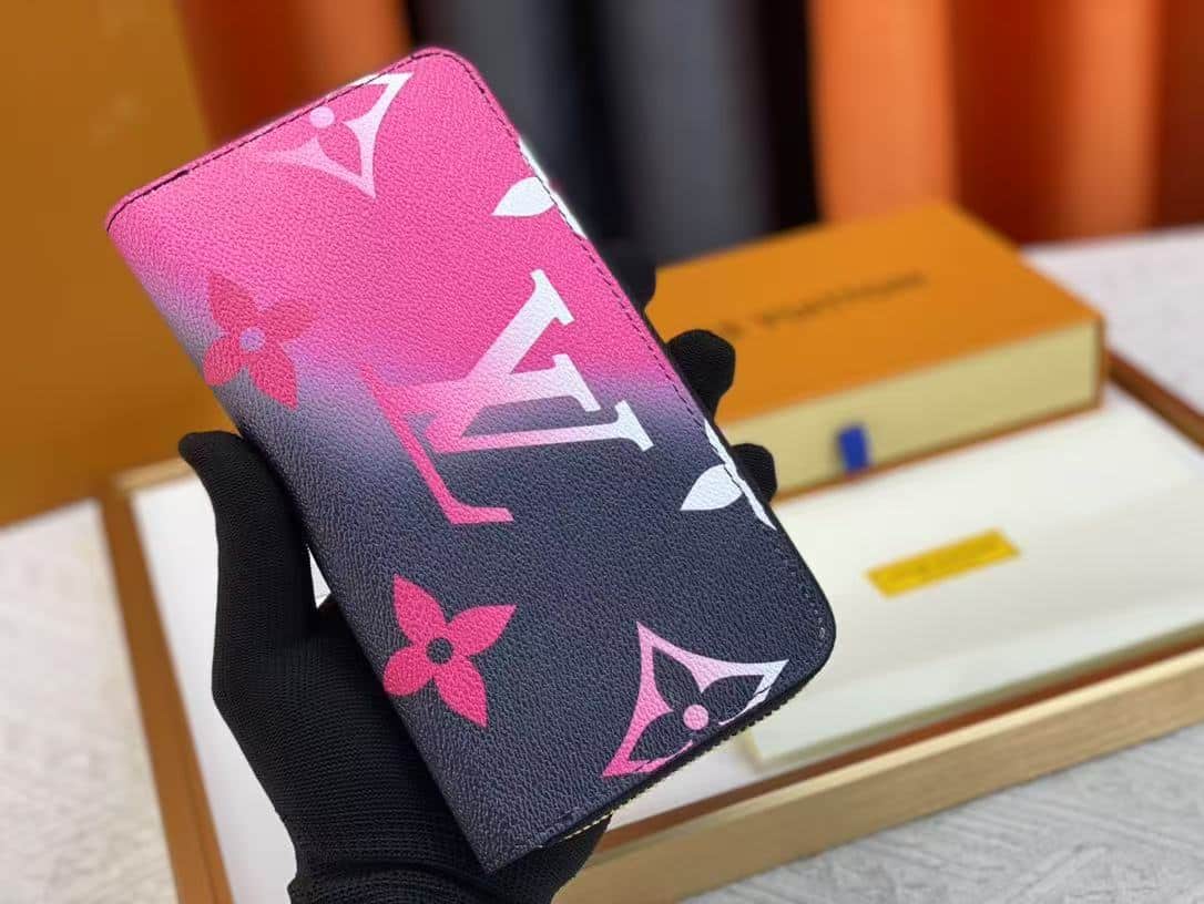 LOUIS VUITTON ZIPPY WALLET MONOGRAM BLACK AND PINK