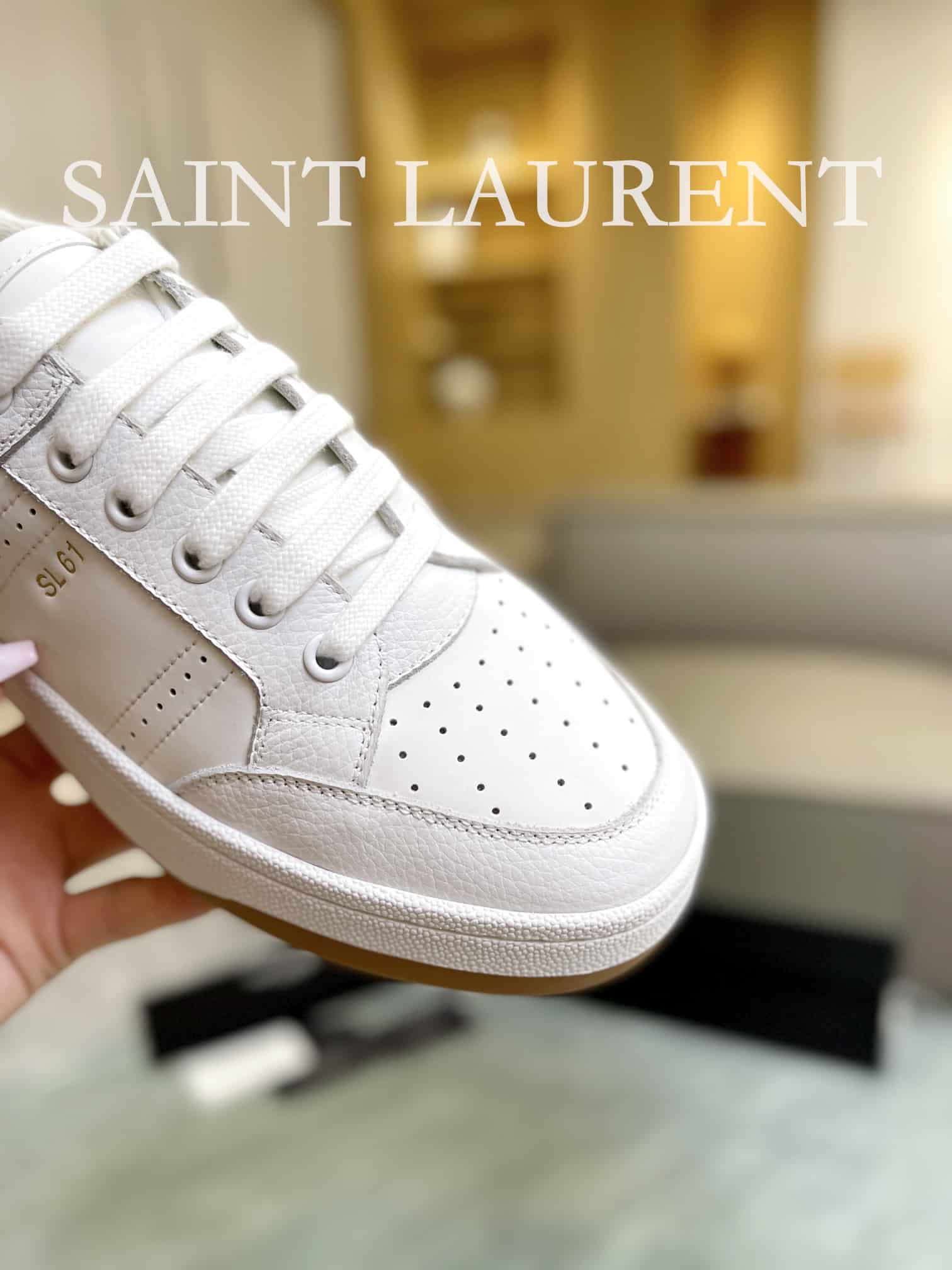 SAINT LAURENT PERFORATED LEATHER SNEAKERS WHITE - Image 2