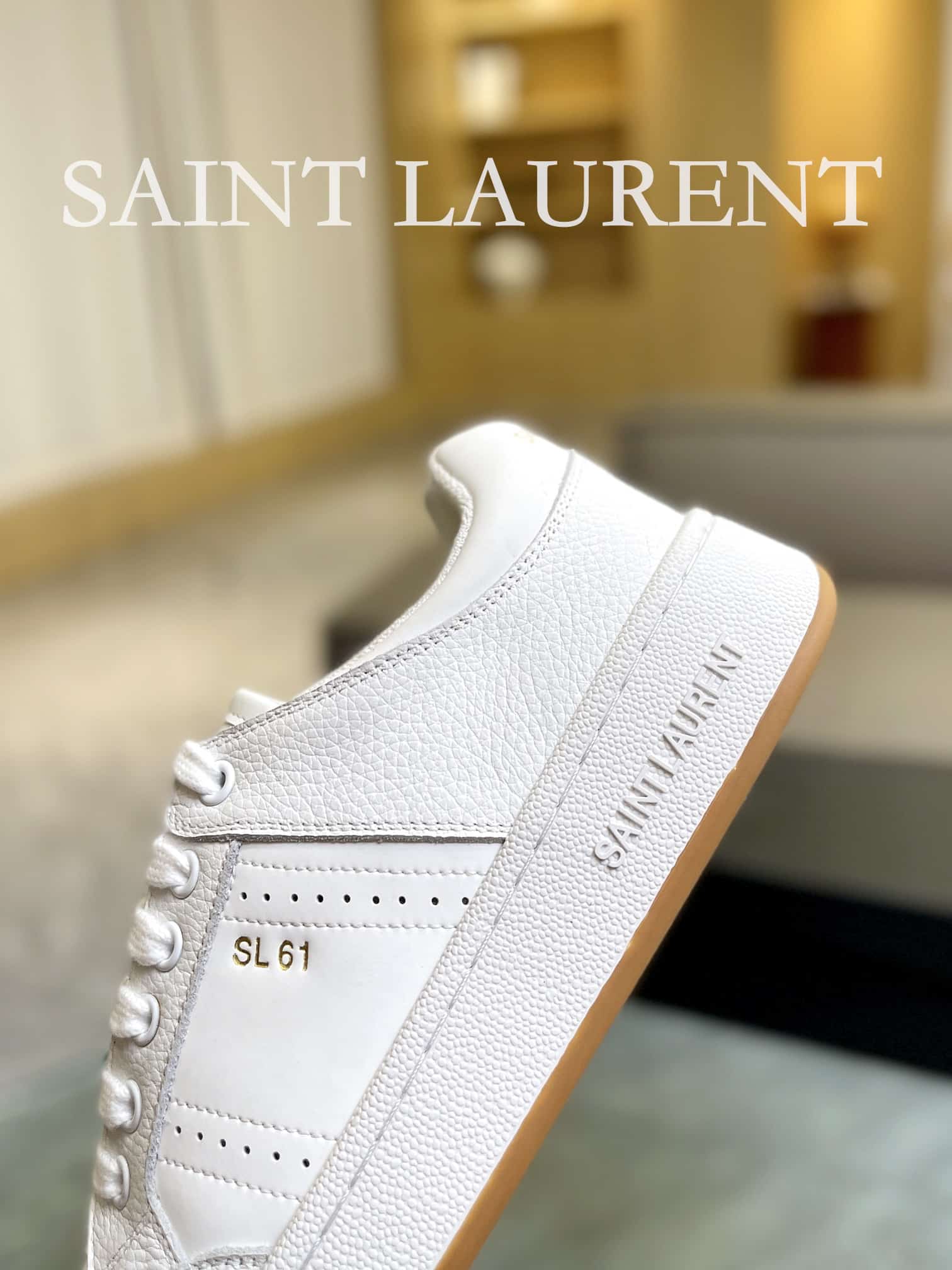 SAINT LAURENT PERFORATED LEATHER SNEAKERS WHITE - Image 3