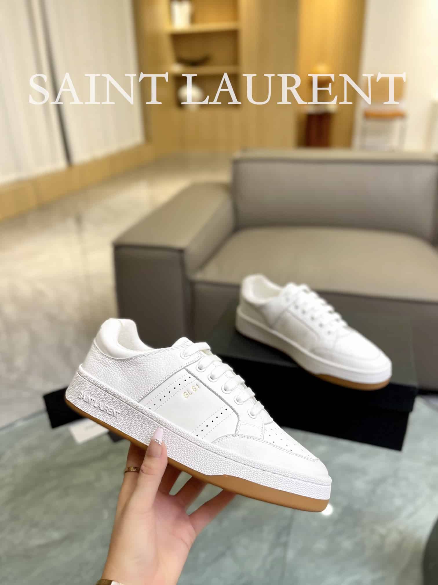 SAINT LAURENT PERFORATED LEATHER SNEAKERS WHITE - Image 5