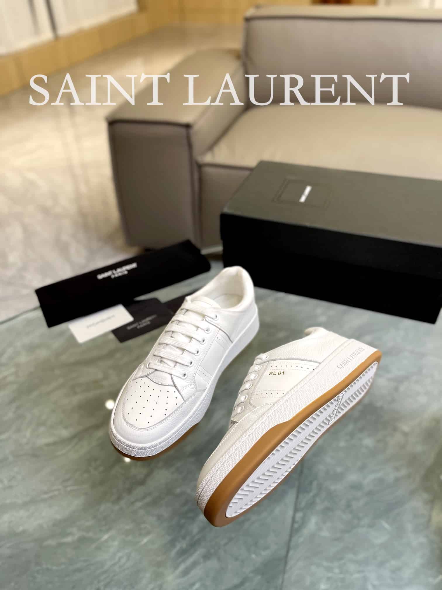 SAINT LAURENT PERFORATED LEATHER SNEAKERS WHITE - Image 6