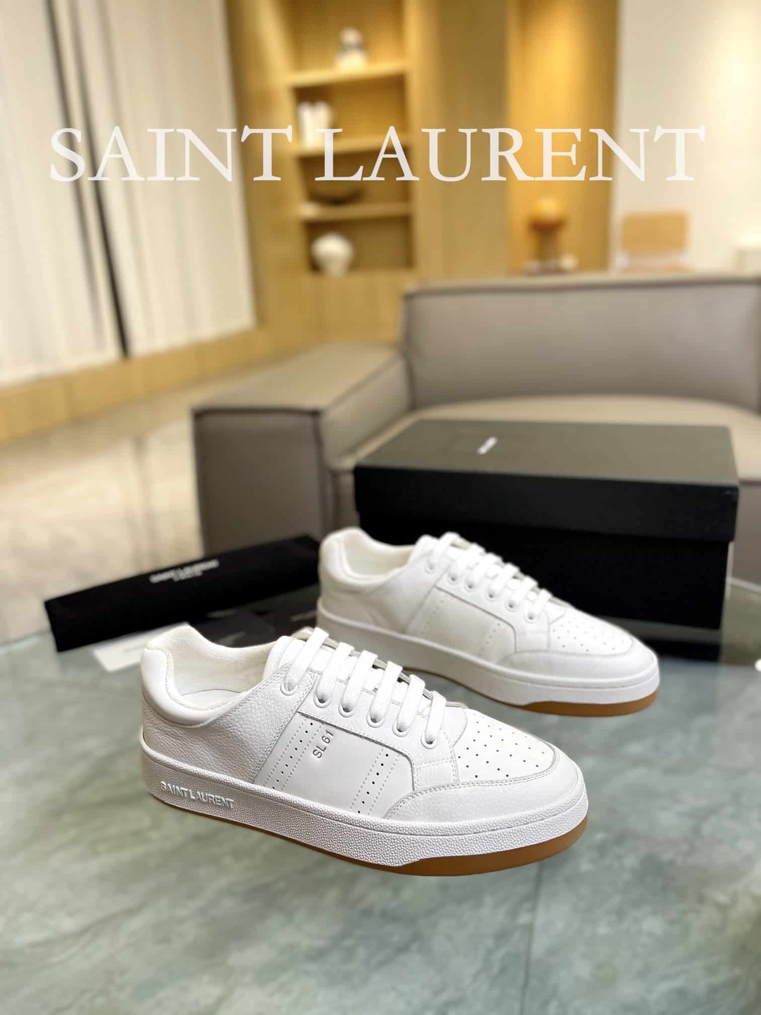 SAINT LAURENT PERFORATED LEATHER SNEAKERS WHITE - Image 10