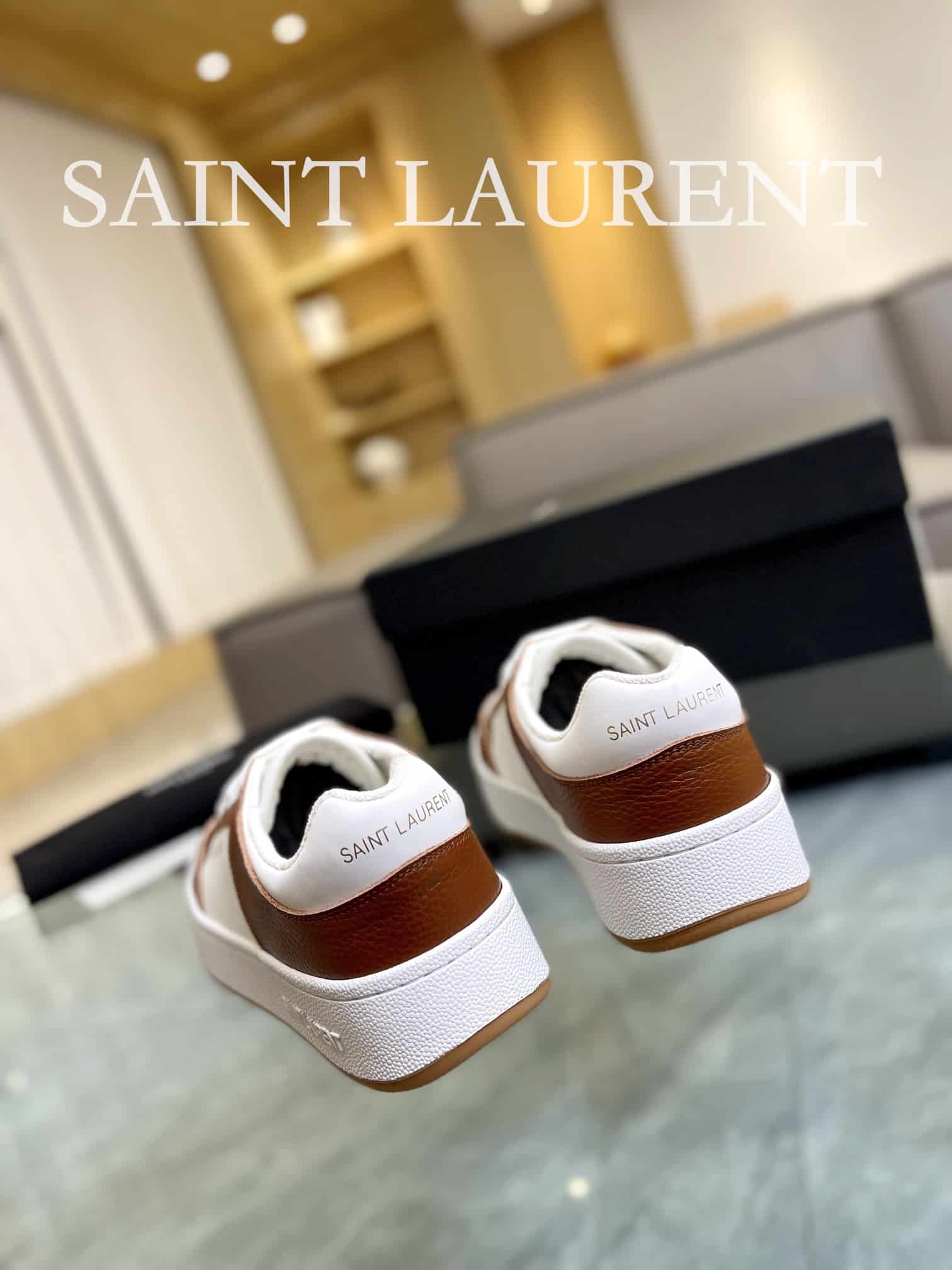SAINT LAURENT PERFORATED LEATHER SNEAKERS BROWN - Image 2