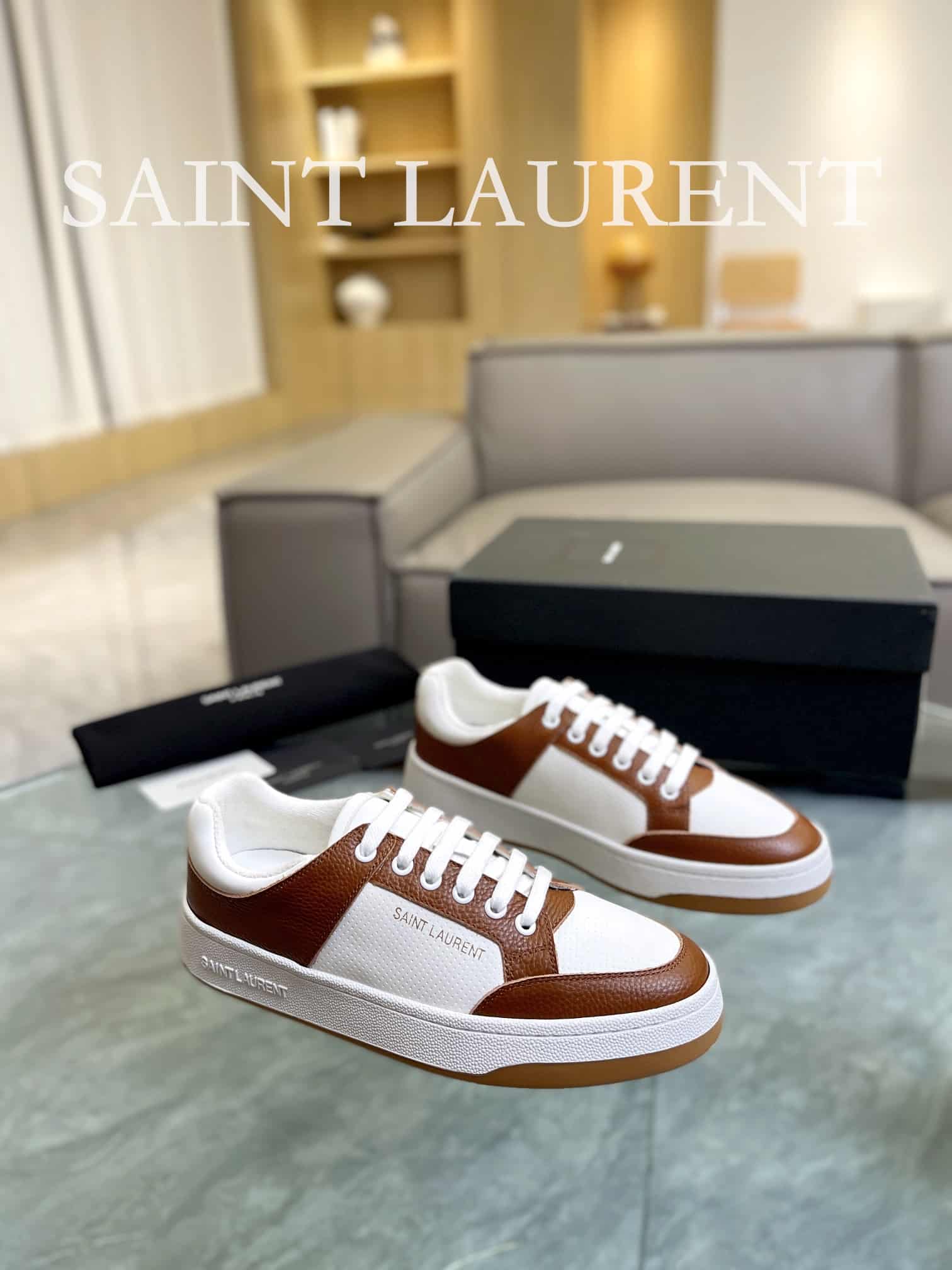 SAINT LAURENT PERFORATED LEATHER SNEAKERS BROWN - Image 7