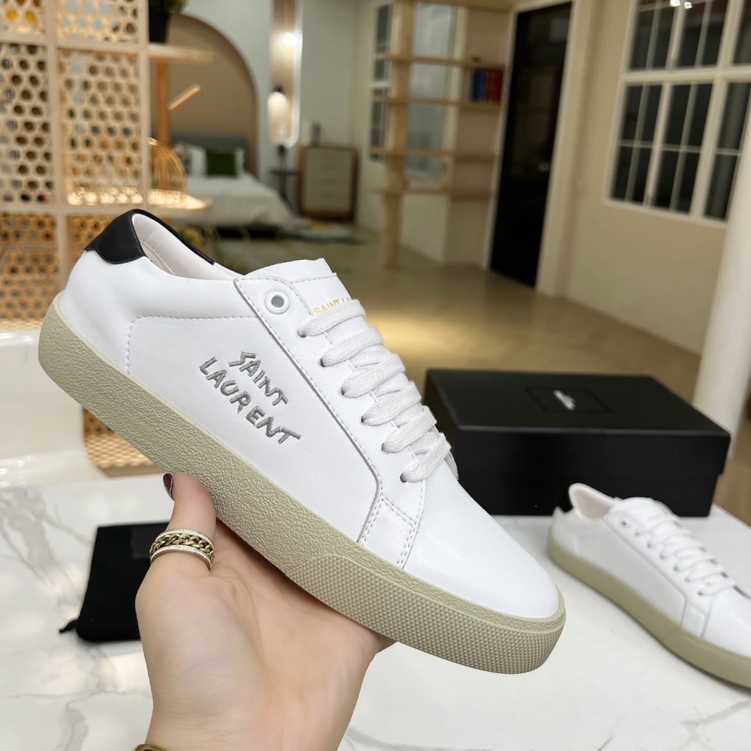 SAINT LAURENT COURT CLASSIC EMBROIDERED SNEAKERS BLACK AND WHITE - Image 7