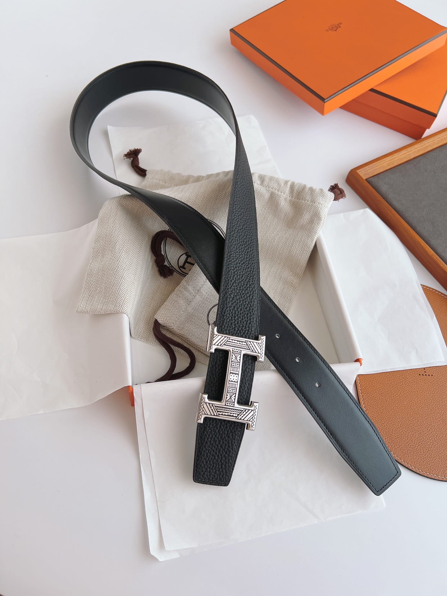 HERMES TOUAREG LEATHER BELT BLACK 38MM - Image 4