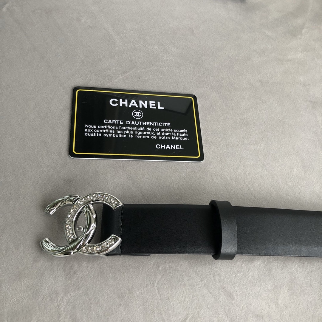 CHANEL PEARL AND LEATHER SILVER TONE METAL BLACK 3CM - Image 2