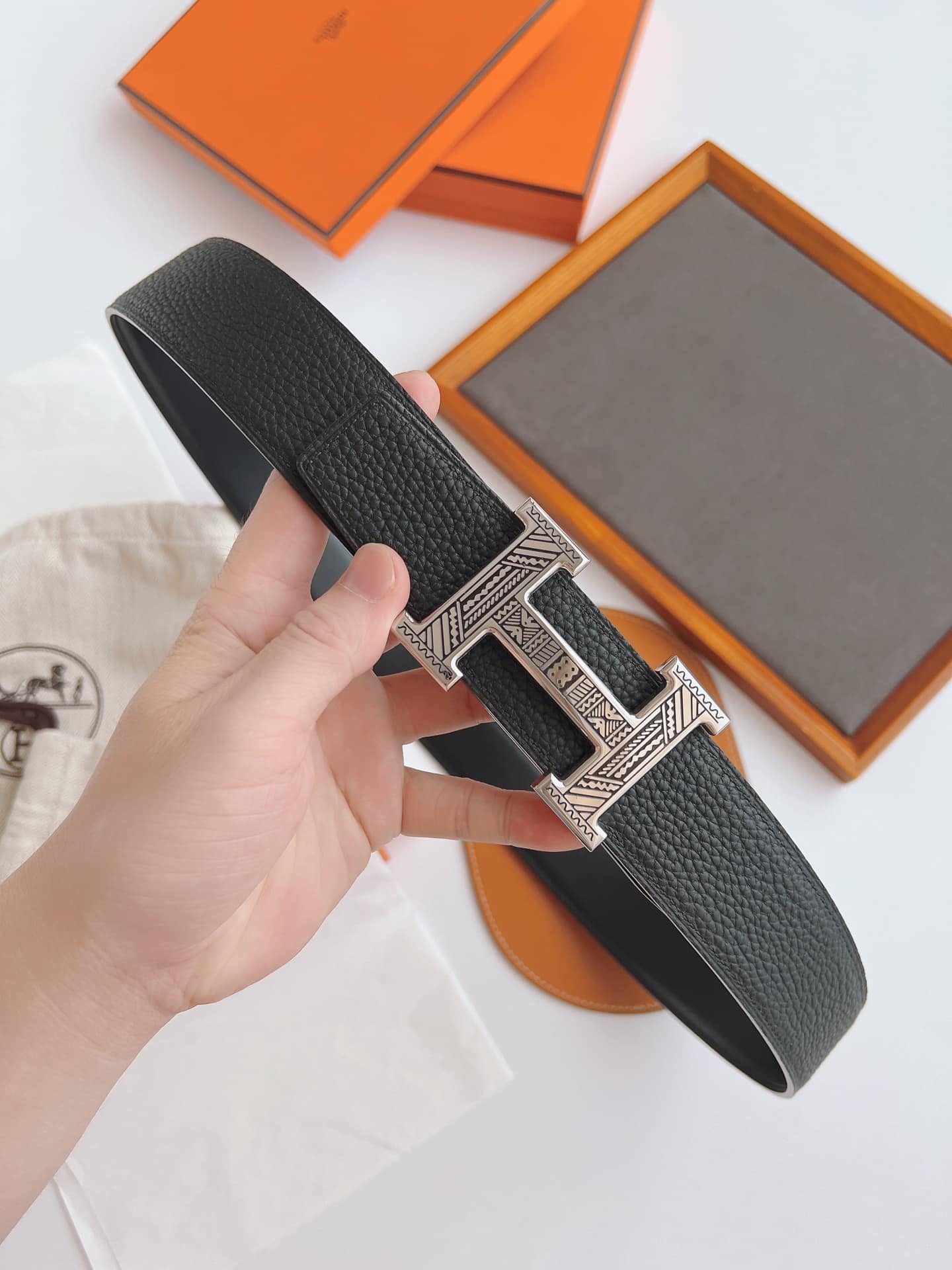 HERMES TOUAREG LEATHER BELT BLACK 38MM - Image 2