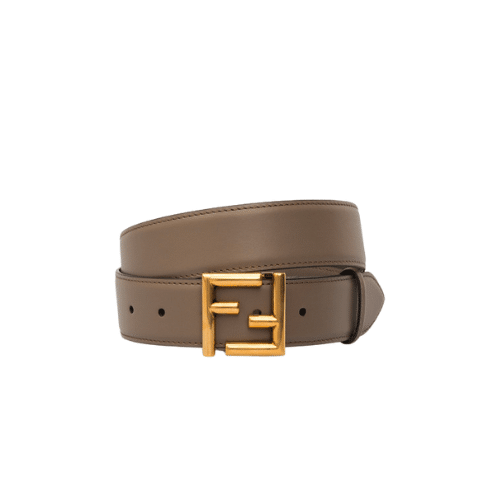 FENDI GREY LEATHER BELT WITH FF GOLD BUCKLE 40MM