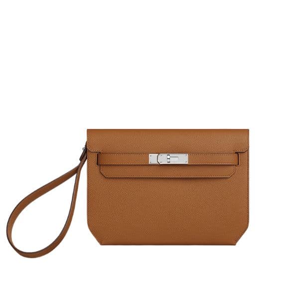 HERMES KELLY DEPECHES 25 POUCH BROWN 25CM