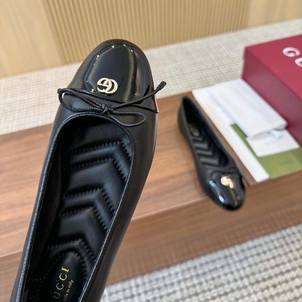 GUCCI WOMEN BALLET FLAT WITH DOUBLE G BLACK LEATHER 835805 BNC80 1000 - Image 8