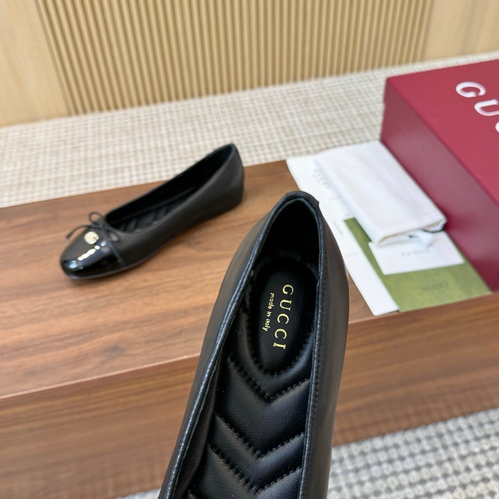 GUCCI WOMEN BALLET FLAT WITH DOUBLE G BLACK LEATHER 835805 BNC80 1000 - Image 6