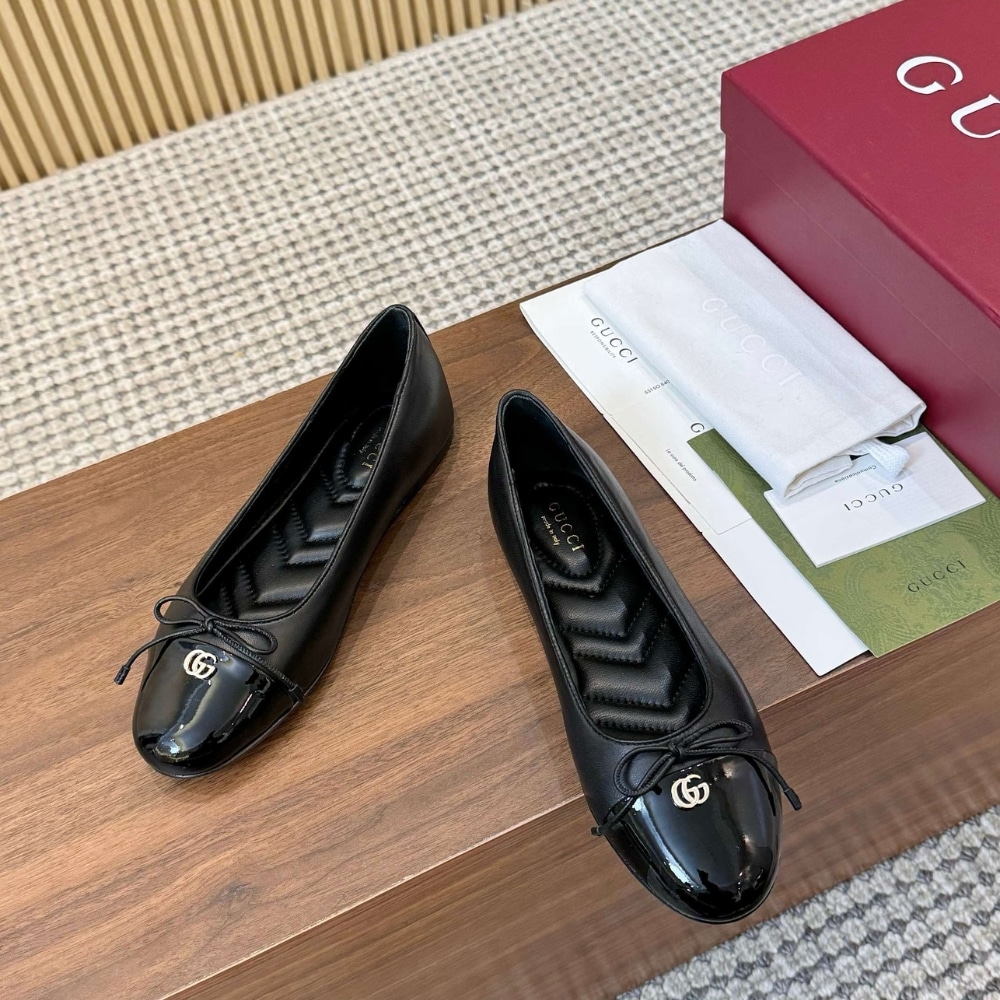 GUCCI WOMEN BALLET FLAT WITH DOUBLE G BLACK LEATHER 835805 BNC80 1000 - Image 4