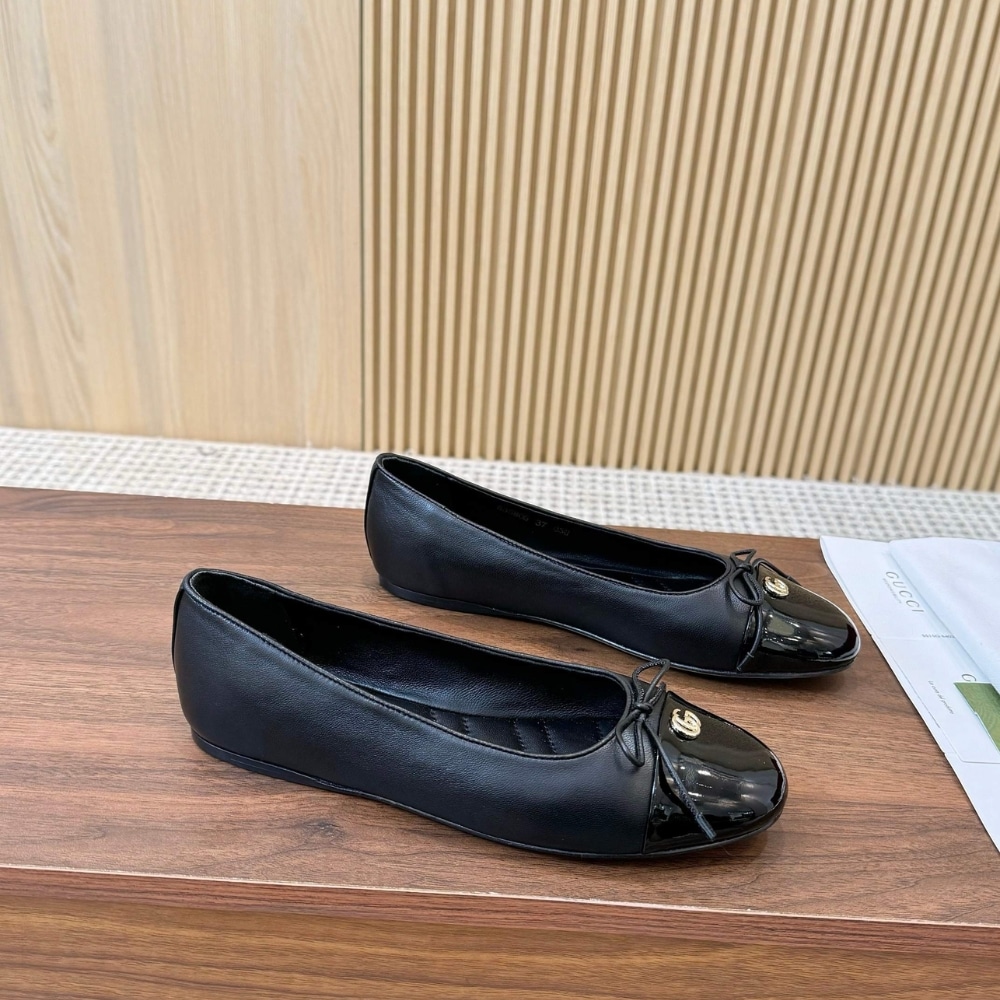 GUCCI WOMEN BALLET FLAT WITH DOUBLE G BLACK LEATHER 835805 BNC80 1000 - Image 3