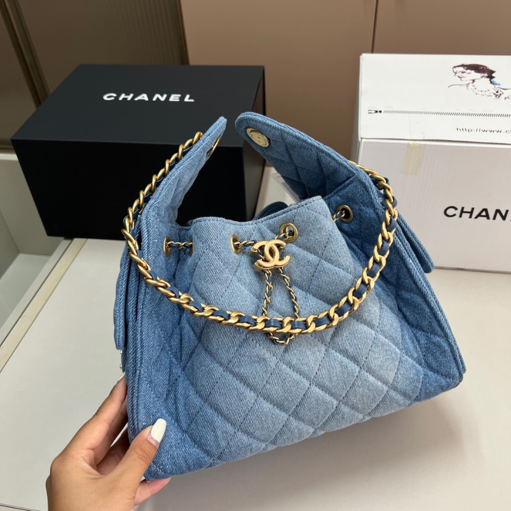 CHANEL 25 SMALL HANDBAG WASHED DENIM BLUE 25CM AS5293 B20603 U0475 - Image 3