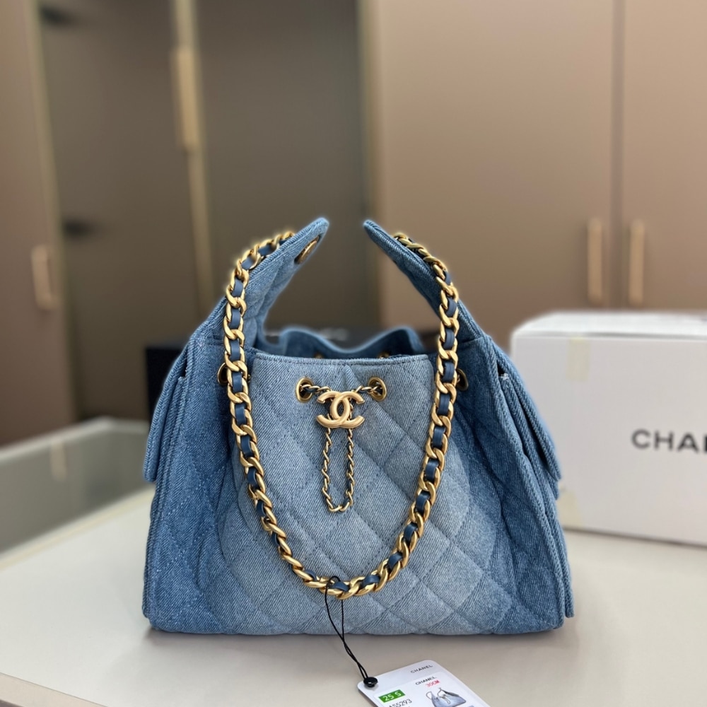 CHANEL 25 SMALL HANDBAG WASHED DENIM BLUE 25CM AS5293 B20603 U0475 - Image 2