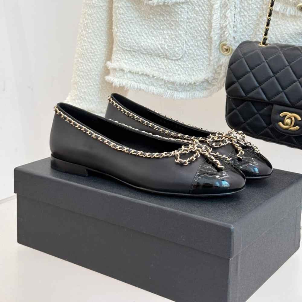 CHANEL BALLET FLATS BLACK LEATHER G46663 B21588 94305 - Image 2