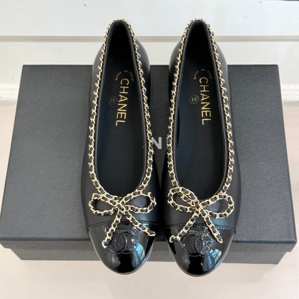 CHANEL BALLET FLATS BLACK LEATHER G46663 B21588 94305 - Image 3