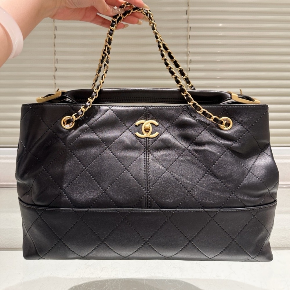 CHANEL SHOPPING BAG GOLD TONE MENTAL BLACK 36CM AS5657 B20829 94305 - Image 2