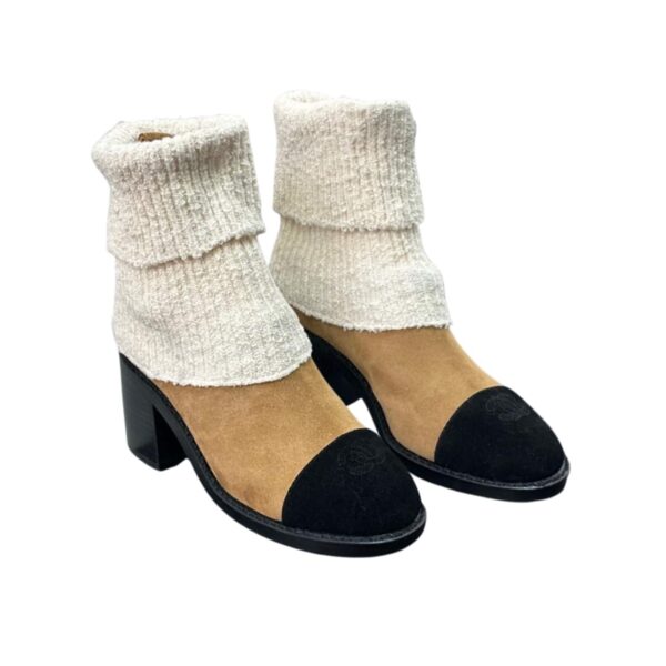 CHANEL KNIT BOOTS BEIGE G46038 B18433 NZZX3