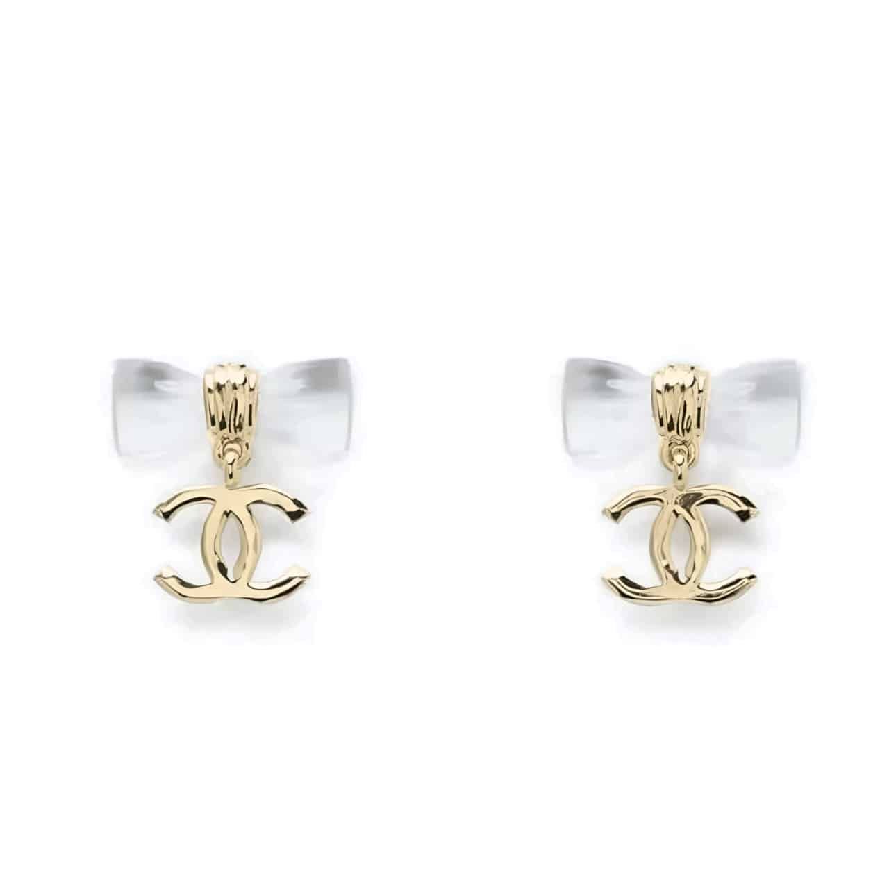 CHANEL D25 CC BOW EARRINGS GOLD METAL ABF537 B19997 NAFVG