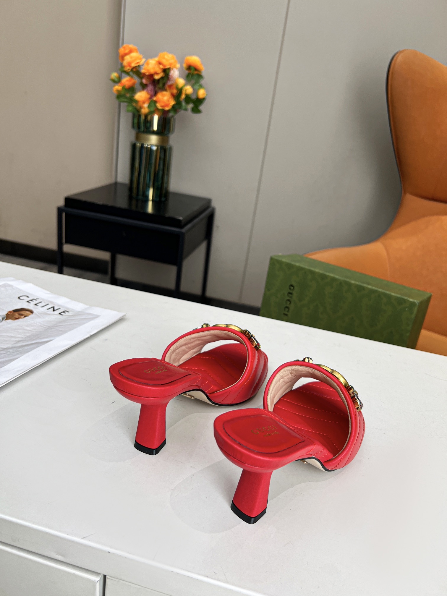 GUCCI WOMEN'S FLOWER DOUBLE G SLIDE SANDAL WINE RED - Image 2