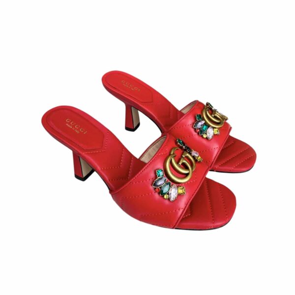 GUCCI WOMEN'S FLOWER DOUBLE G SLIDE SANDAL WINE RED