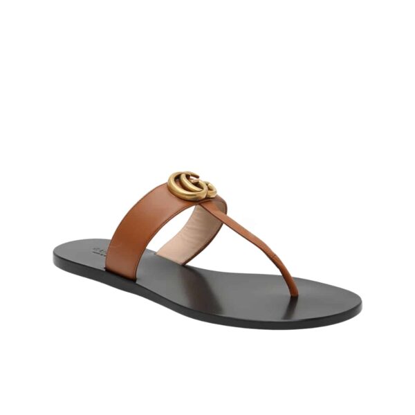 GUCCI DOUBLE G THONG LEATHER BROWN